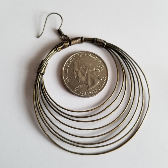 Earrings Big boho hoop earrings dangly concentric circles dark gold tone metal - Picture 3 of 7